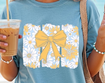 Wildflower Coquette Bow PNG Design floreale a sublimazione Design per camicia floreale preppy Carino primavera png Design per camicia floreale Boho estate png