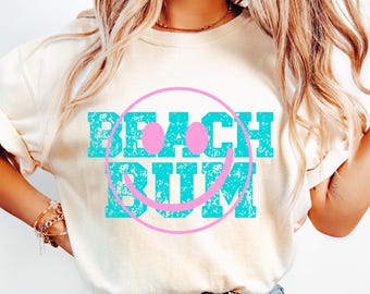 Distressed Beach Bum PNG Sublimation Design Summer Fun Clipart png Beach Vibes Shirt Beach Life Smiling Face png Trendy Summer png