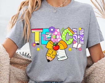 Preppy Teacher PNG Boho Teacher png Teacher Sublimation Design Back to School Coquette Teacher png Custom Teacher Tag png Girly Teacher png