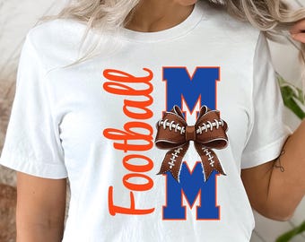 Camiseta PNG de Mãe de Jogador de Futebol, Design de Sublimação para Dia de Jogo, Laço de Futebol PNG, Mamãe de Jogador de Futebol PNG, Cores Azul e Laranja do Time, Mãe Orgulhosa