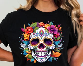 Sugar Skull PNG Trendy Halloween Shirt Sublimation Design Floral Skull Clipart Digital Download Only Day of the Dead png