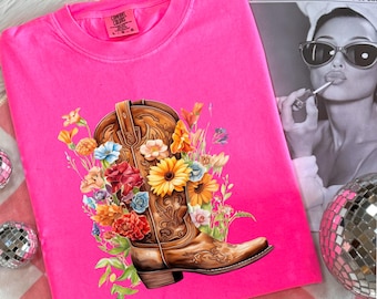 Western Cowgirl PNG Cowgirl Boot png Country Girl Sublimation Design Trendy Western png Boho Flowers Cowboy Boot Clipart Western Rodeo PNG