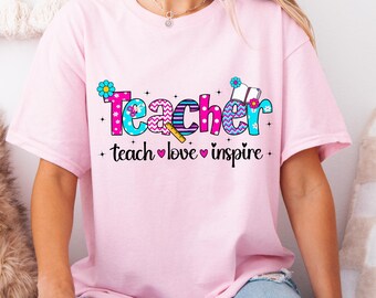 Boho Teacher PNG Cute Teacher Sublimation Design Boho Pencil png Preppy Teacher Shirt png design Gift for Teacher Teach Love Inspire png