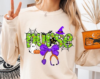 Halloween Nurse PNG Nurse Halloween Coquette png Spooky Nurse Sublimation Design Preppy Halloween Nurse png Fall Stethoscope Nurse png