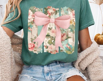 Floral Coquette PNG Preppy Floral Sublimation Design Girly Floral png VIntage Boho Floral Bow PNG Coquette Bow Wildflower Shirt Design