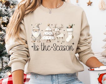 Es la temporada PNG Lindo Navidad PNG Papá Noel PNG Árbol de Navidad vintage PNG Diseño de sublimación de camiseta navideña Navidad femenina PNG