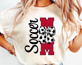 Soccer Mom PNG Soccer Sublimation Design Soccer Bow png Soccer Mama png Coquette Game Day Shirt Red & Black Team Colors Proud Mama