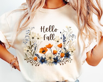 Hello Fall PNG Retro Fall Flower png Girly Fall Floral png Halloween Mama Fall Shirt Sublimation Design Digital Download Only Rustic png