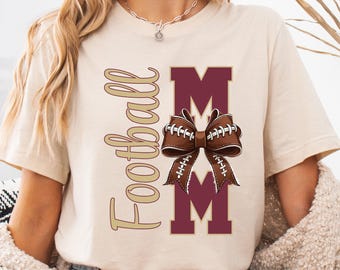 Football Mom PNG Coquette Game Day Shirt Football Sublimation Design Football Bow png Football Mama png Burgundy Gold Team Colors Proud Mama
