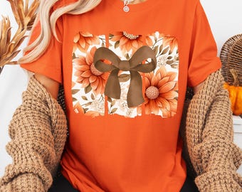 Boho Fall Coquette Floral Bow PNG Wildflower Bow png Fall Shirt Design Flower png Floral png Flower Shirt Design Trendy png Autumn Girly png