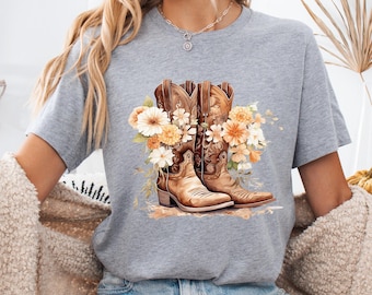 Western Cowgirl PNG Country Girl Sublimation Design  Girly Cowgirl Boots png Boho Flowers Cowboy png Rodeo PNG Floral png Trendy Western png