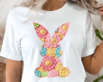 Crochet Bunny PNG, Faux Crochet Bunny, Girly Shirt png, Vintage Easter PNG, Easter Holiday Sublimation png, Easter png, Bunny Shirt