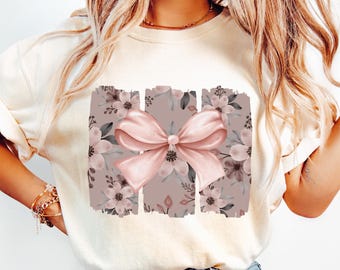 Fiocco floreale femminile PNG Fiocco civettuolo Design a sublimazione Camicia preppy png Fiore carino png Design per camicia floreale alla moda Fiocco primaverile PNG Estate png