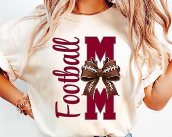 Football Mom PNG Football Sublimation Design Football Bow png Football Mama png Coquette Game Day png Burgundy & Gray Team Colors Proud Mama