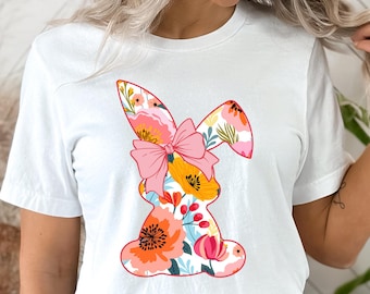 Coquette Bunny PNG, Floral Bunny Shirt Png, Easter png, Easter Coquette Bow png, Girly Easter Png, Spring shirt design Easter Flower