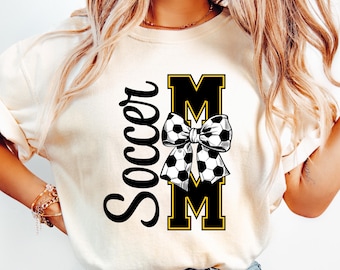 Soccer Mom PNG Soccer Sublimation Design Soccer Bow png Soccer Mama png Coquette Game Day Shirt Black & Yellow Team Colors Proud Mama