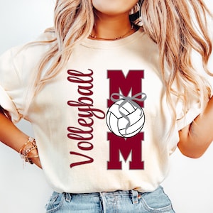 Volleyball Mom PNG Volleyball Bow Sublimation Design Volleyball png Volleyball Mama png Coquette Game Day Shirt Burgundy & Gray Team Colors