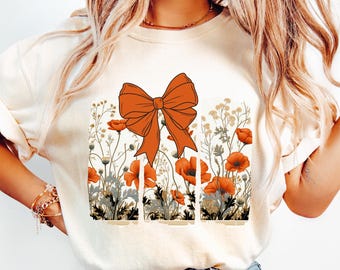 Fall Floral Bow PNG Coquette Bow png Boho Wildflower Summer Shirt Design Flowers png Fall Floral png Flower Shirt Design Trendy Fall PNG
