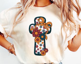 Coquette Floral Cross PNG Christian Sublimation Design Religious png Girly Christian png Boho Cross Shirt Design png Trendy Flower png