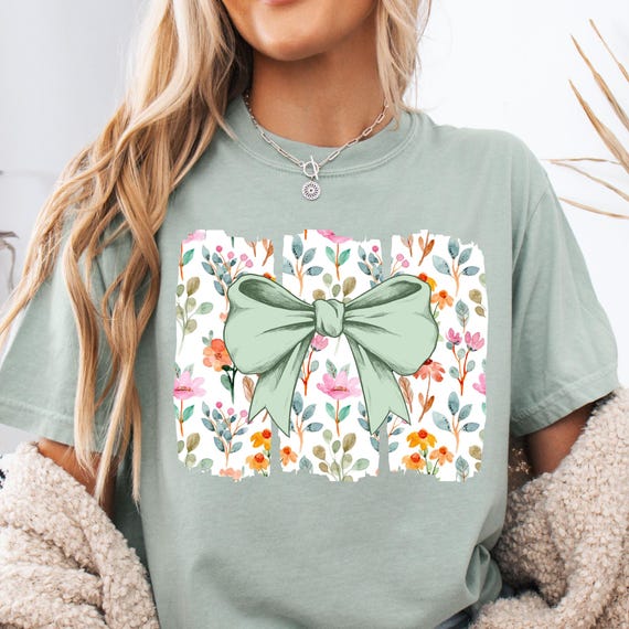 Floral Coquette Bow PNG Watercolor Floral Png Floral Bow PNG Coquette Bow Preppy Floral Shirt Design Spring png Summer Girly Floral png