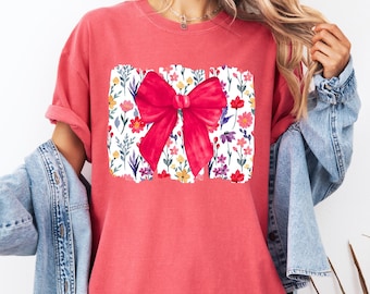 Preppy Floral Bow PNG Wildflower Coquette Bow png Girly Summer Shirt Design Flowers png Spring png Flower Shirt Design Trendy Shirt PNG