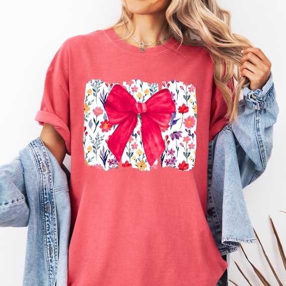 Preppy Floral Bow PNG Wildflower Coquette Bow png Girly Summer Shirt Design Flowers png Spring png Flower Shirt Design Trendy Shirt PNG