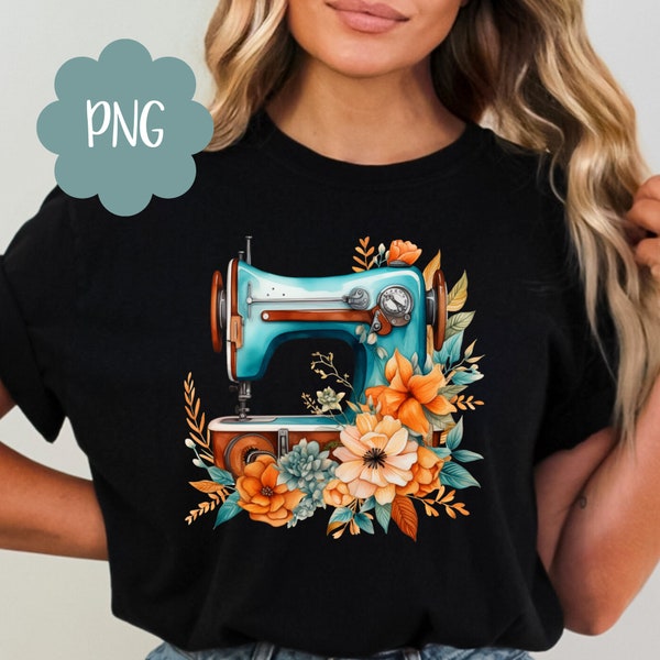 Vintage Sewing Machine PNG Sublimation Design, Digital Download Only Boho Flowers Clipart png Seamstress Design png Sewing Lover Shirt