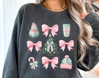 Girly Christmas PNG Vintage Coquette Christmas png Pink Bow Christmas Sublimation Design Vintage Christmas Png Christmas Tree Png Preppy png