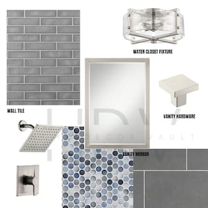 Modern Gray Bathroom Design Idea: Moodboard (Digital Download)