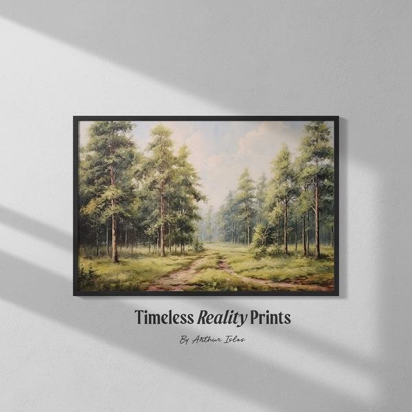 Green Forest, Vintage Oil painting, Vintage Print, Digital Printable Download, Dark Landscape