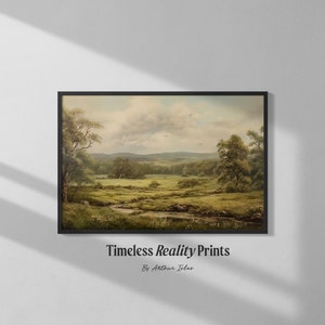 Green Countryside, Vintage Oil painting, Vintage Print, Digital Printable Download, Dark Landscape