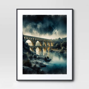 Pont du Gard, France, Watercolor, Digital wall art, Digital download, Poster print, Home Decor, Wall decor, Prints, Digital Prints, Art