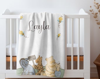 Custom Winnie The Pooh Blanket, Winnie The Pooh Swaddle Blanket, Pooh Bear Gifts, Baby Boy Shower Gift, Eeyore Tigger Pooh Soft Baby Blanket