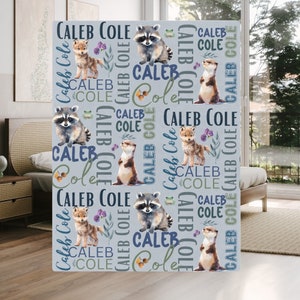 Baby Decke Jungen Waldtier personalisiert Name Baby Boy Walddecke , Waldtiere Babydecke , Waldtierdecke mit Namen