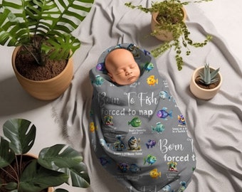 Fishing Baby Swaddle Blanket: Little Fisherman Nursery Gift