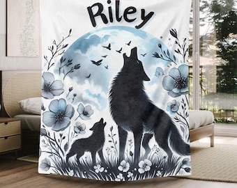 Personalized Wolf Blanket: Animal Print Throw, Wildlife Nursery Decor
