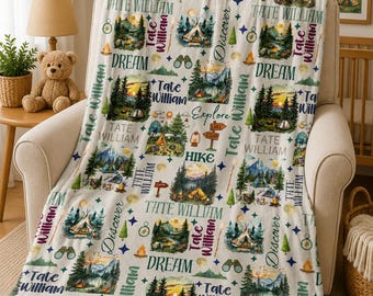 Camping Theme Sherpa & Minky Baby Blanket: Nature Nursery Decor