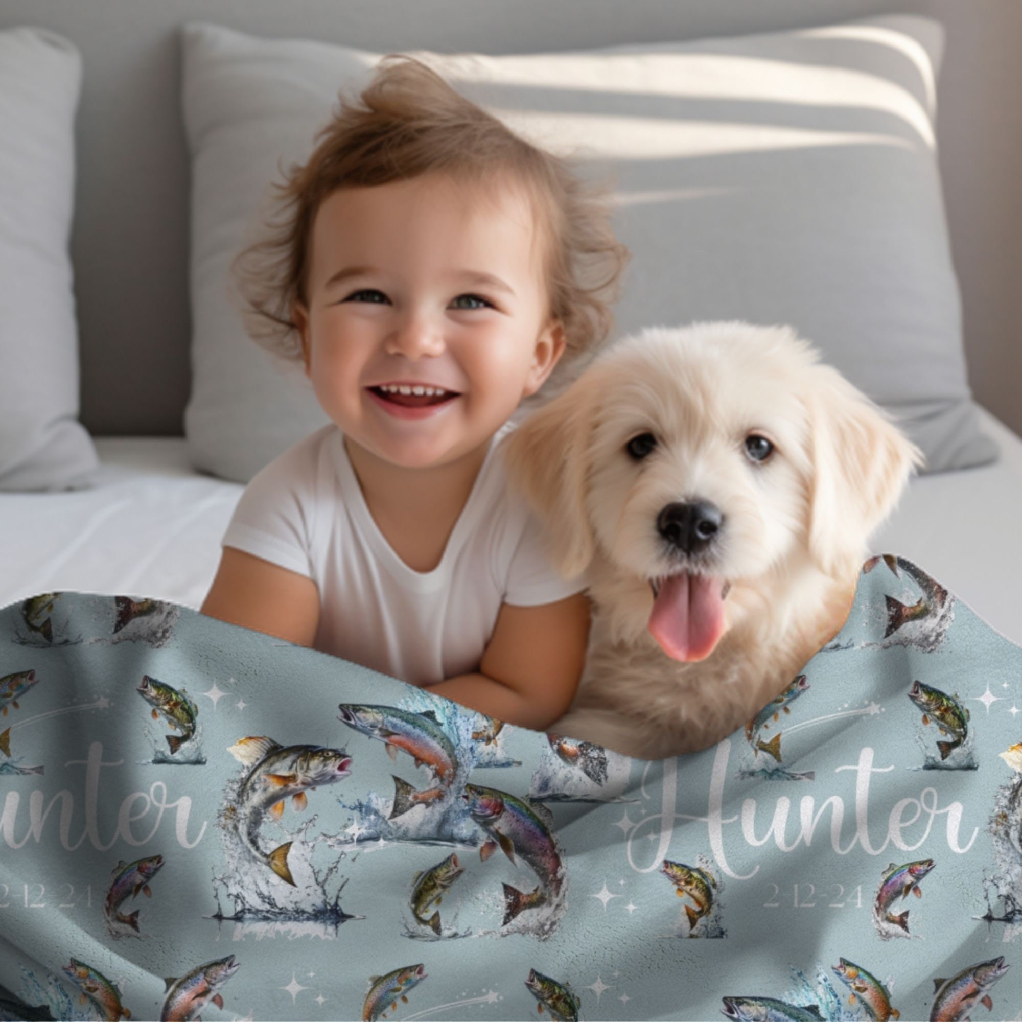 Baby Month Blanket Boy Fishing, Custom Baby Blanket Fishing