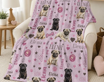 Pug Baby Name Blanket Dog Name Baby Blanket Pug Lover Newborn Baby Gift Coming Home Outfit Dog Lover Baby Shower Gift