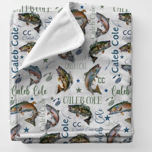 Cobertor de pesca personalizado para bebês meninos, cobertor com nome do bebê, cobertor com nome personalizado, cobertor de pesca, presente de pesca para adolescentes, cobertor de pesca para meninas