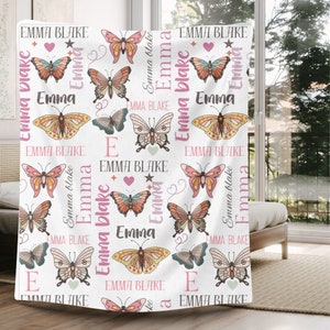 Custom Name Blanket Butterfly, Butterfly blanket, Butterfly Nursery Baby Blanket With Name, Girls Butterfly Blanket, Girl Baby Shower Gift
