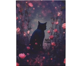 Witchy Black Cat Blanket: Floral Cat Lover Gift