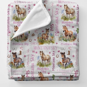 Personalized Baby Horse Blanket: Girl&#39;s Minky Name Blanket