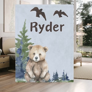 Custom Baby Blanket Bear, Baby Name Blanket Bear, Baby Shower Blanket Bear, Personalized Bear Baby Blanket, New Mom Gift, Newborn Gift,