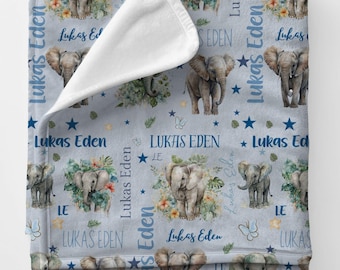 Manta de elefante para bebé, manta de elefante personalizada, manta de elefante para envolver al bebé, manta para bebé, manta con nombre para bebé, regalo para baby shower, niña