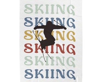 Retro Skiing Blanket: Cozy Fleece Skier Gift