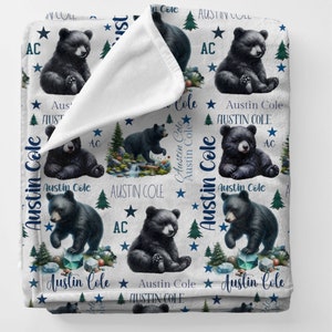 Coperta per neonati personalizzata Orso Ragazzi Coperta per neonati Orso nero Coperta per bambini piccoli Coperta personalizzata con nome per neonati Coperta per baby shower per bambini Coperta a tema orso