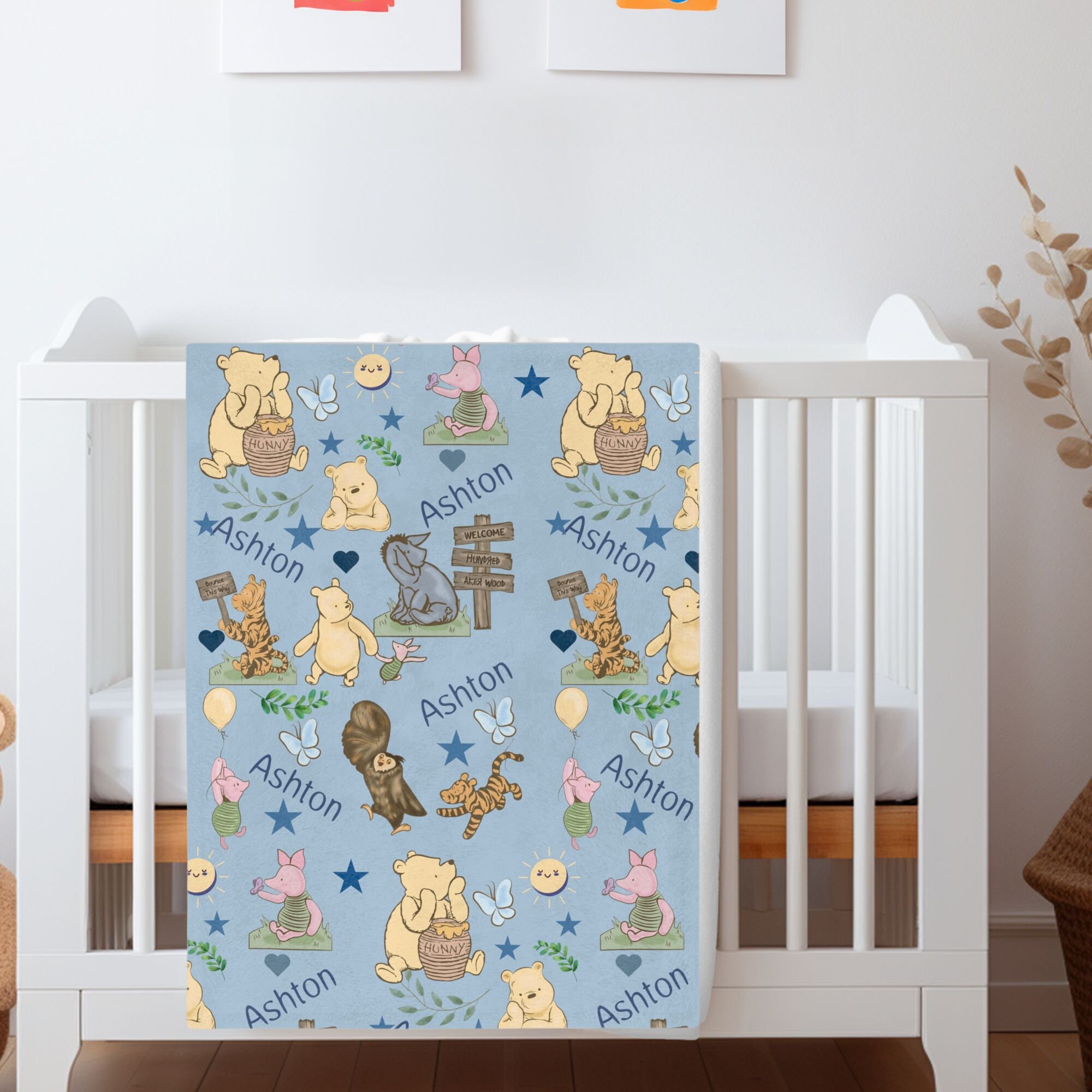 Disney baby pooh bear pals cotton 3piece nursery crib bedding set