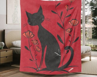 Röd kattfilt, kattpappafilt, svart kattfilt, personlig kattfilt, present till kattälskare, kattfilt, present till galen kattdame, jul