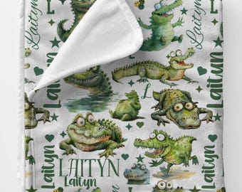 Crocodile Baby Blanket, Alligator blanket, Crocodile Blanket, Personalized Blanket, Minky Blanket, Baby Shower Gift